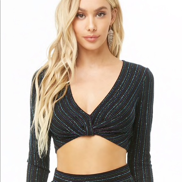 Forever21 striped metallic set crop top small NWT - Picture 3 of 8